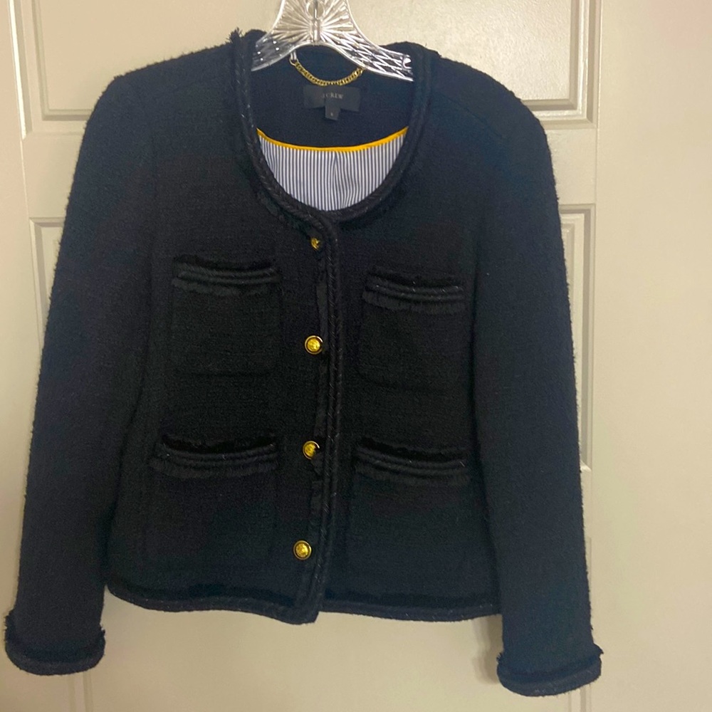 Jcrew black tweed jacket, size 6 (worn 2 times, dry cleaned)